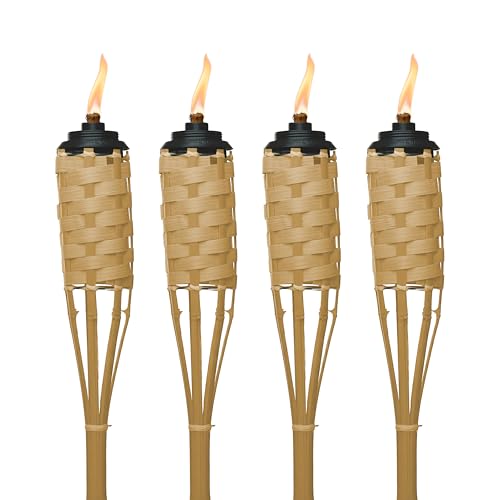 TIKI Brand 4-Pack Luau Bamboo Torches, Weather Resistant Coated Torch, Outdoor Décor for Home, Garden, Patio, 57 Inch, Natural, 1117078,Beige