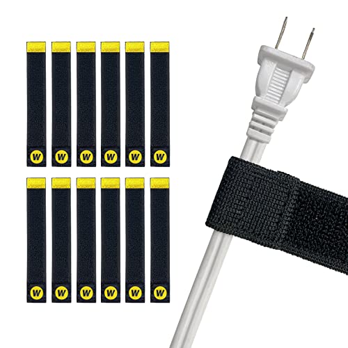 Selfie Straps by Wrap-It Storage - 6-inch (12-Pack) Black - Elastic Hook and Loop Cord Organizer Wraps for Phone Charger, Computer, Electrical Charging Cord and Cable Storage and Organization