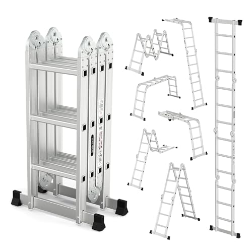 LUISLADDERS Folding Ladder Multi-Purpose Aluminium Extension 7 in 1 Step Heavy Duty Combination EN 131 Standard (12.5 Feet)