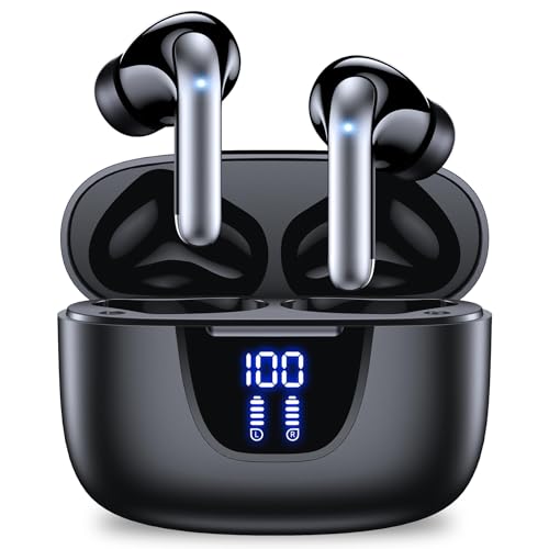 Wireless Earbuds 76Hrs Playtime Ear Buds Bluetooth Headphones with LED Power Display Charging Case Stereo in-Ear Earphones IPX7 Waterproof Sports Headset with Mic for Phone Laptop TV Black