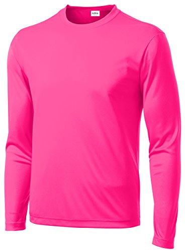 Clothe Co. Men's Long Sleeve Running Workout Shirt Moisture Dri Wicking (Available in Big and Tall Long Sleeve), 2XL, Neon Pink