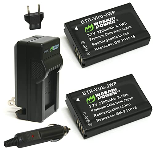 Wasabi Power Battery (2-Pack) and Charger for Garmin 010-11654-03 and Garmin Alpha, Montana 600, Montana 600t, Montana 650, Montana 650t, Monterra, VIRB, VIRB Elite