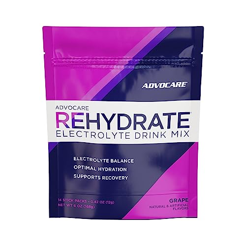 AdvoCare Rehydrate Electrolyte Drink Mix - Electrolytes Powder Packets - Drink Mix Packets - Essential Amino Acids Supplement - Powdered Drink Mix for Water - Grape - 14 Hydration Packets