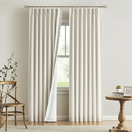 Vision Home Natural Full Blackout Curtains Linen Blended Darkening Window Curtains 84 inch for Living Room Bedroom Thermal Insulated Pinch Pleat Drapes with Hooks 2 Panel 40'Wx84'L