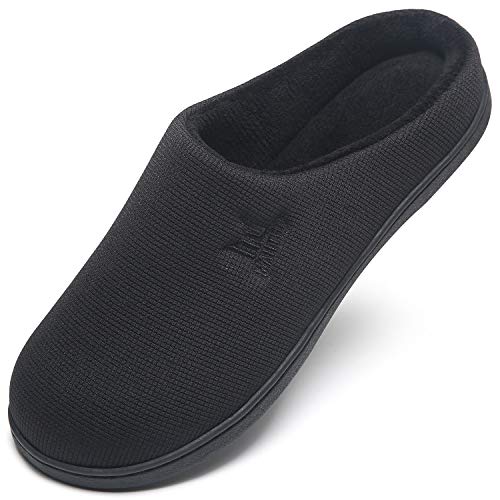 MAIITRIP House Slippers for Men Memory Foam Indoor Outdoor,Washable Winter Warm Non Slip Slip on House Shoes for Men at Home,Lightweight Slip Resistant Rubber Sole,All Black,Size 10 10.5 11