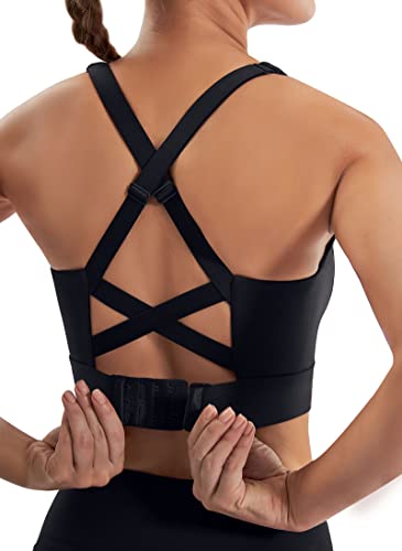 Ewedoos High Impact Sports Bras for Women High Support Adjustable Strappy Padded Sports Bra Workout Bras for Running Black