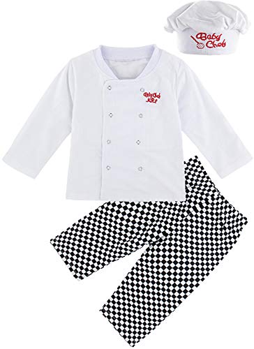 COSLAND Baby Chef Costume Infant Boys Halloween Outfit, White, 18-24 Months