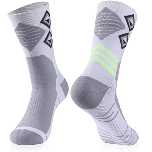 RANDY SUN Waterproof Socks, Unisex Breathable Kayaking Running Hiking Fishing Cycling Mid Calf Socks, 1 Pair-White&Gray&Fluorescent Large