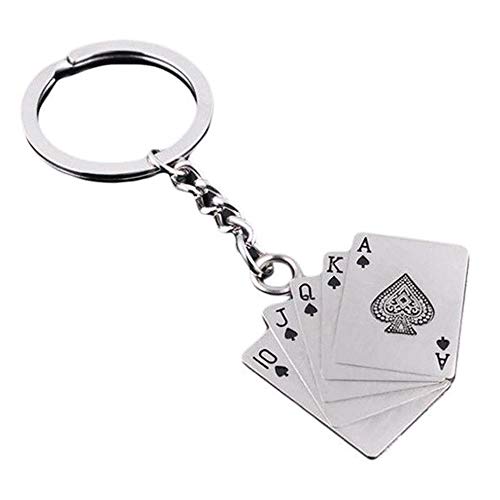 Art Attack Silvertone Metal Playing Cards Coming Up Spades Royal Flush Poker Bag Charm Pendant Keychain