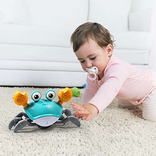 Aprilwolf Escape Crawling Crab, Tummy Time Baby Toys, Sensing Interactive Walking Dancing Toy with Music Sounds & Lights, Infant Fun Birthday Toddler Boy Girl Pet Dog（Rechargable）