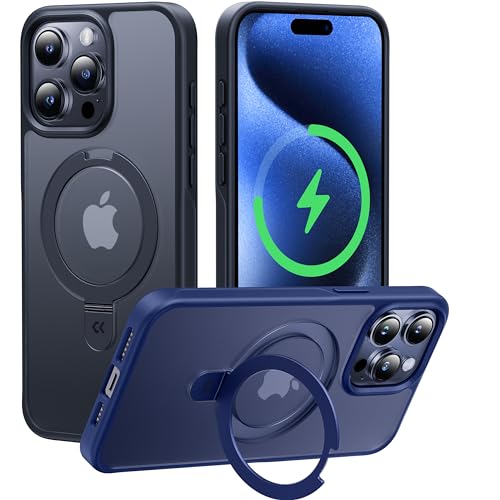 CASEKOO Genuine Official Magnetic Ring Stand for iPhone 15 Pro Max Case [Military Drop Protection] [Compatible with MagSafe] Matte Translucent Slim iPhone 15 ProMax Case 6.7'' 2023, Black