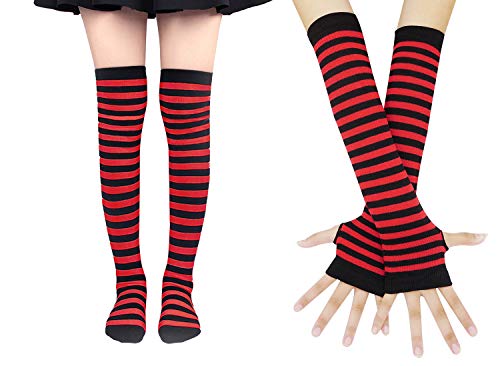 Bienvenu Colorful Rainbow Stripe Leggings Long Knit Gloves Socks Set Party Costume Accessory,Red