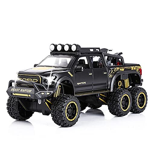 SASBSC Toy Pickup Trucks for Boys F150 Raptor DieCast Metal Model Car with Sound and Light for Kids Age 3 Year and up Black