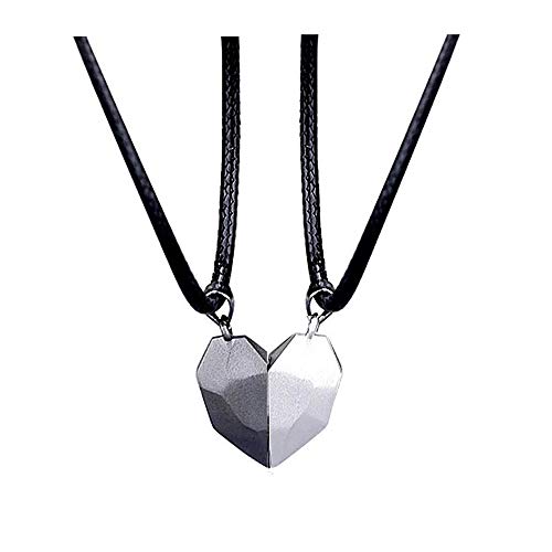 LEGENSTAR Two Souls One Heart Pendant Necklaces for Couple,Wishing Stone Creative Magnet Couples Necklace (Black+Silver 02)