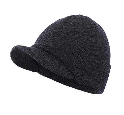 Home Prefer Mens Winter Hat Warm Knit Beanie Newsboy Caps Radar Skull Beanie Cap with Visor Grey