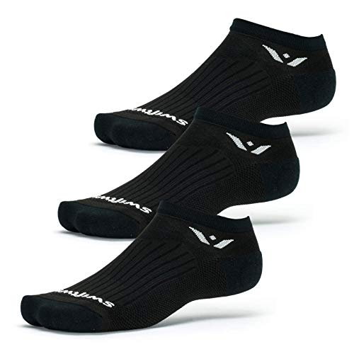 Swiftwick - PERFORMANCE ZERO (3 Pairs) Running Socks, Golf Socks, Durable, Cushioned No-Show Socks (Black, Medium)