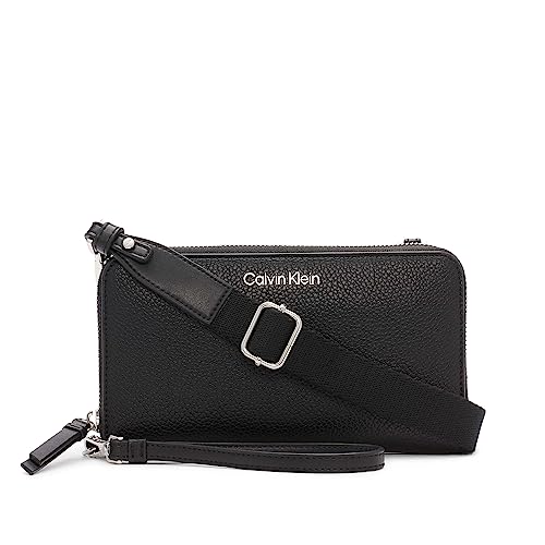 Calvin Klein Marble Organizational Wallet On a String Crossbody, Black/Silver