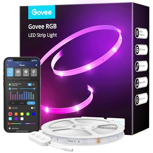 Govee Smart WiFi LED Strip Lights, 50ft RGB Led Lights Work with Alexa and Google Assistant, Color Changing Light Strip, Music Sync, LED Lights for Bedroom, Mother's Day, Easy to Install