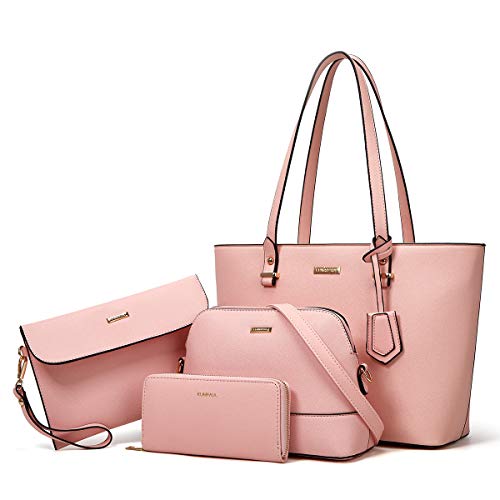 Women Fashion Synthetic Leather Handbags Tote Bag Shoulder Bag Top Handle Satchel Purse Set 4pcs