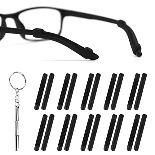 MARSHOHO Eyeglass Temple Tips Sleeve Retainer Silicone, Soft Anti-Slip Safety Eyewear Retainers for Eyeglasses, Sunglasses, Reading Glasses Eyewear ( 10 Pairs, Black), Universal size