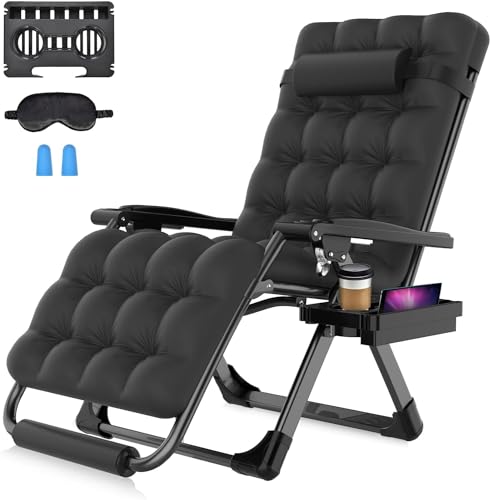 Suteck Zero Gravity Chair, 26In L Reclining Lounge Chair w/Removable Cushion & Headrest, Upgraded Aluminum Alloy Lock, Cup Holder and Footrest Patio Reclining Chair for Indoor Outdoor, 500lbs,Black