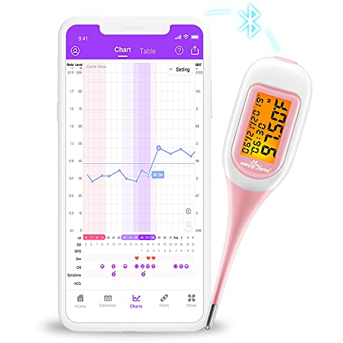 Easy@Home Smart Basal Thermometer, Large Screen and Backlit, FSA Eligible, Period Tracker with Premom(iOS & Android) - Auto BBT Sync, Charting, Coverline & Accurate Fertility Prediction EBT-300