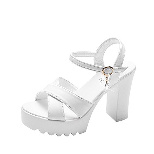 JEUROT Sandalias De Mujer De Vestir Elegantes Women's Chunky Platform High Heels Open Toe Ankle Strap High Heeled Sandals Wedding Sexy Block Pumps (White, 5.5)