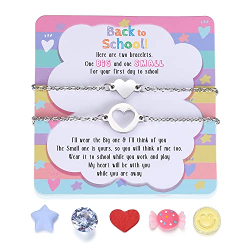 Mommy and Me Bracelets Mother Daughter Bracelets First Day of School Kindergarten Bracelet Back to School Gifts Girls 1st Day Preschool Grade Anxiety Matching Bracelets Set for 2 Wish Pinky Promise
