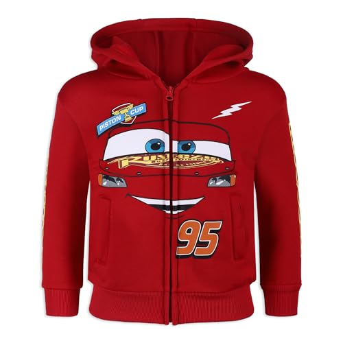 Disney Cars Lightning McQueen Boys’ Zip up Hoodie for Toddler and Little Kids - Red
