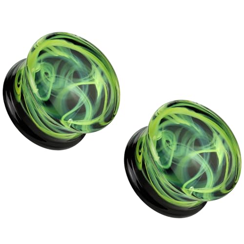Pierced Owl Green Swirling Smoke Glass Double Flared Plugs, Sold as a Pair (12mm (1/2'))