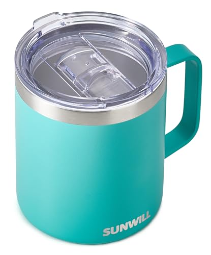 SUNWILL 14 oz Coffee Mug, Vacuum Insulated Camping Mug with Lid, Double Wall Stainless Steel Travel Tumbler Cup, Coffee Thermos Outdoor, Powder Coated Teal