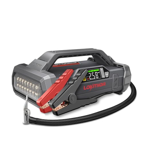 LOKITHOR JA300 Jump Starter with Air Compressor, 1500Amp 12V Portable Car Battery Booster Pack for Upto 7.0L Gas or 4.5L Diesel, 150 PSI Tire Inflator with Digital Screen, 24 Months Ultra-Long Standby