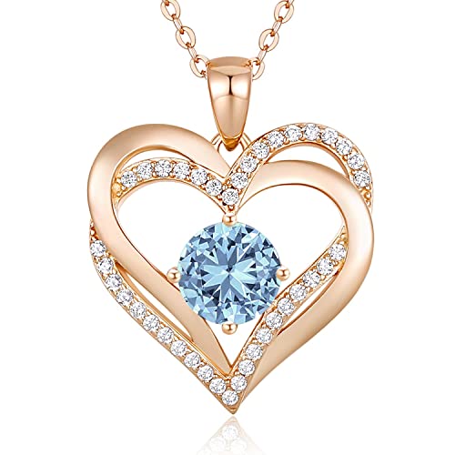 LOUISA SECRET Love Heart Birthstone Necklaces for Women, 928 Sterling Silver Women Pendant Necklace, Mother’s Day Birthday Anniversary Christmas Jewelry Gift for Woman Mother Mom Wife Her Girlfriend Girl