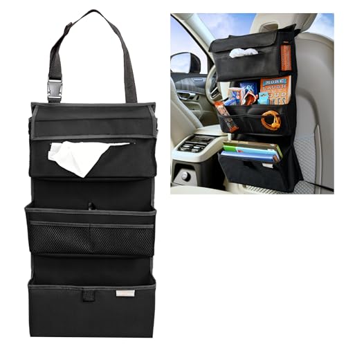 High Road Back of Seat Car Organizer with Tissue Box Holder and Multipurpose Car Storage Pockets for Car, SUV or Truck