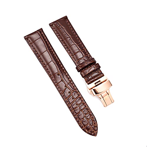 DISMAY Watch Band Strap Genuine Leather Alligator Patterned (22mm, Brown & Rose Gold Butterfly Buckle)
