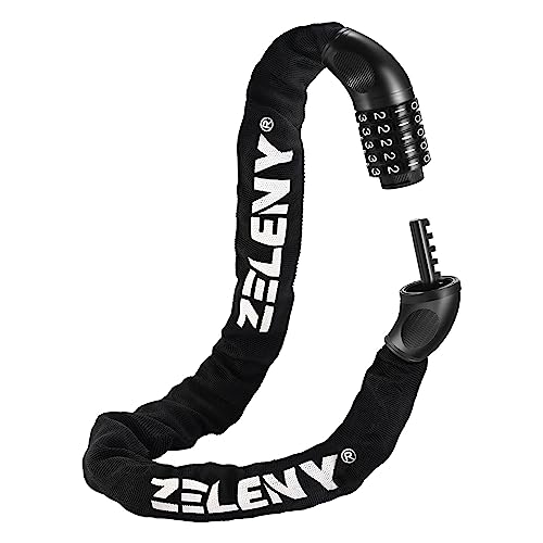 ZELENY Bike Chain Lock, Bike Locks Heavy Duty Anti Theft with Thickened Chain and 5-Digit Combination, Keyless, 3 Feet, High-Strength Alloy, Chain Lock for Bike, Scooter, Motorcycle, Door, Fence Gate