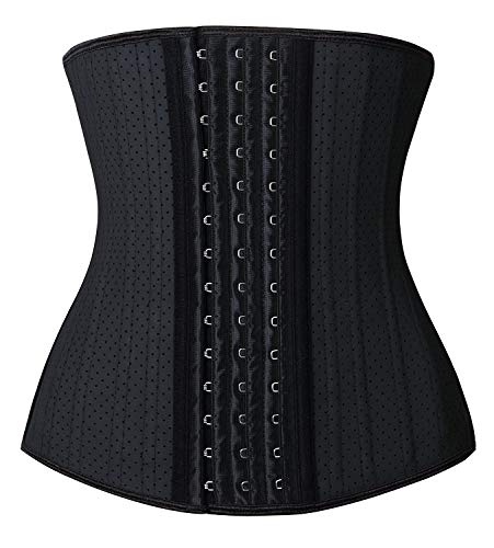 YIANNA Waist Trainer for Women Underbust 25 Steel Boned Latex Sport Girdle Corsets Cincher Hourglass Body Shaper (Black, S)