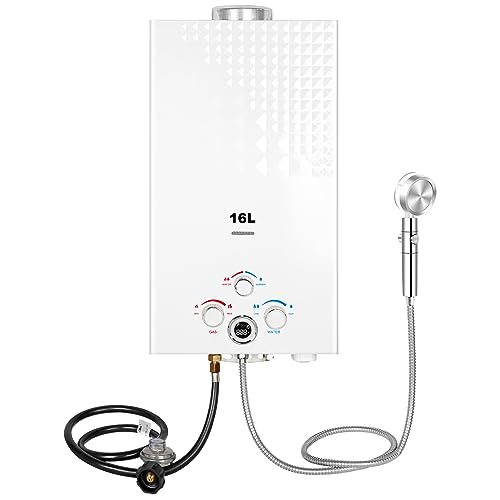 Tankless Water Heater,16L Outdoor Portable Gas Hot Water Heater,Instant Propane Water Heater with Digital Display for Camping Trips Boat Cabins