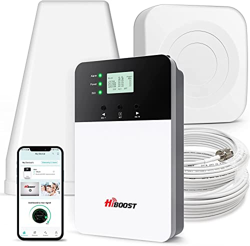 HiBoost Cell Phone Signal Booster, Cover 6000 sq ft with 2 Indoor Antennas for All US Carriers, Cell Phone Booster for Home Office and Destination RV 4G 5G LTE Verizon AT&T T-Mobile APP Support FCC