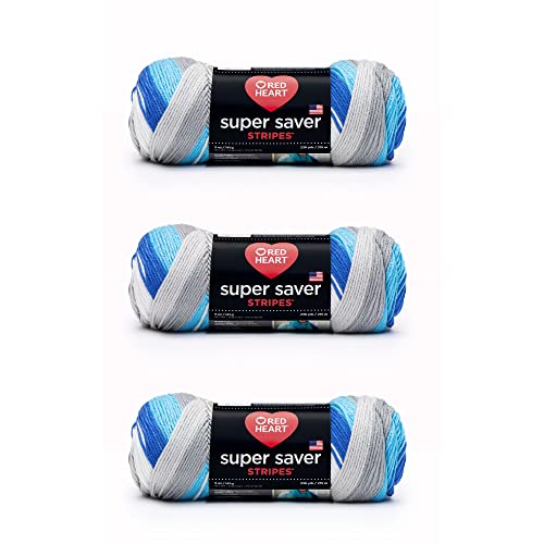 Red Heart Super Saver Yarn, 3 Pack, Calm Stripe 3 Count
