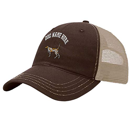 Custom Trucker Hat Richardson German Shorthaired Pointer Embroidery Dog Name Cotton Soft Mesh Cap Snaps - Brown/Khaki, Personalized Text Here