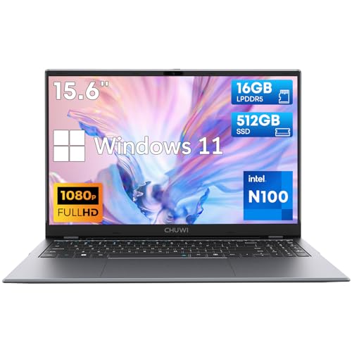 CHUWI 2024 GemiBook Plus Laptop 15.6'', 512GB SSD 16GB LPDDR5 RAM, 12th Gen Intel N100 (Up to 3.4GHz), Windows 11 Laptops, 1TB SSD Expend, IPS FHD 1920 * 1080, WiFi 6, BT5.2, Webcam,HDMI, USB 3.0