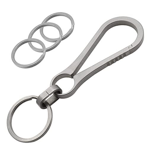 PJYTAC Titanium Carabiner Keychain Clip, Minimalist Keychain with Titanium Key Rings Key Clip EDC Quick Release Hooks with 4 PCS Titanium Key Rings Gifts for Dad