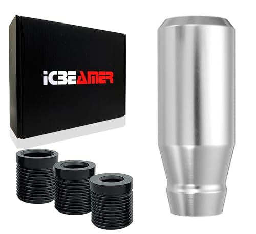 ICBEAMER Silver Aluminum Shift Knob, Fit Automatic and 4, 5 and 6 Speed Manual Transmission Vehicles, Interior Car Gear Lever Stick Shift Handle Automotive Replacement Parts, 1 Piece