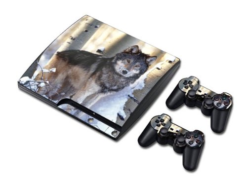 Evinyl Decal Skin/stickers Wrap for Ps3 Slim Play Station 3 Console and 2 Controllers-Wolf in Snow