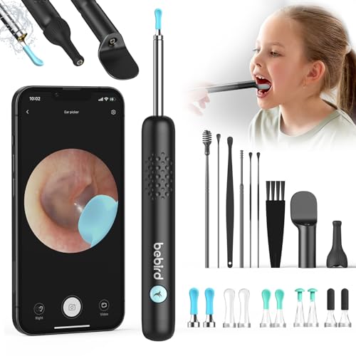 BEBIRD Ear Wax Removal Tool - R1 Upgraded Ear Cleaner with 1080P Camera, Smart Visual Earwax Remove Kits with 7 Pcs Ear Set for Daily Ear Pick, 6 LED Lights, 5 Ear Scoop Ear Tips Replacement, Black