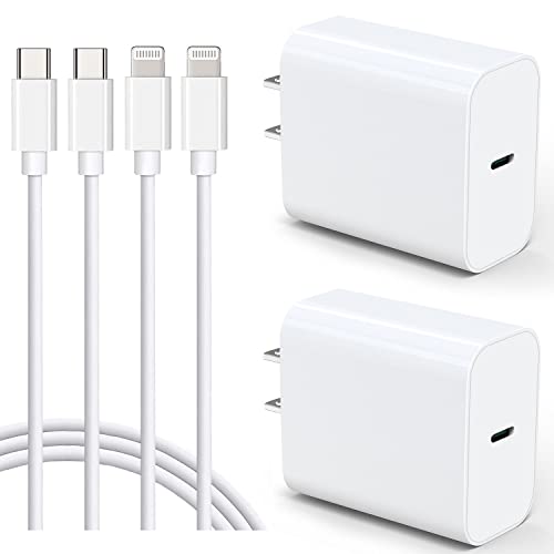 20W USB C Fast Charger 10 FT [MFi Certified] Compatible with iPhone 14 13 12 11 XS XR X 8 iPad, 2 Pack PD Wall Charger Block with 10FT Long Type C Lightning Cable (White)