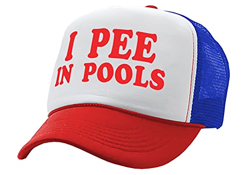 I Pee in Pools Funny Dare Gag Gift Joke - Adult Trucker Cap Hat, RWB