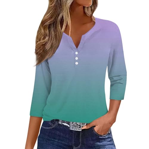 My Orders Orders Clearance Items Womens 3/4 Sleeve Sweater Oversized Gradient Color Button Down Women Crewneck top Womens Dressy Casual Blouses Lightning Deals of Today Clearance Hot Pink-2 XL