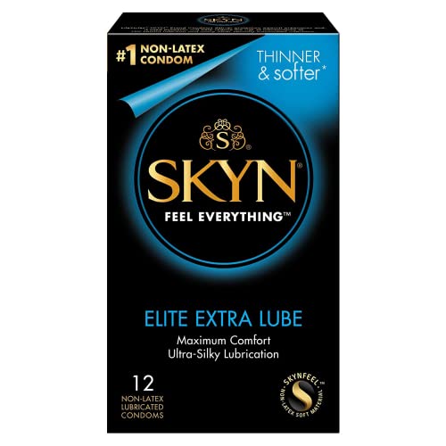 SKYN Elite Extra Lube – Ultra-Thin, Lubricated Latex-Free Condoms – Ultra-Silky Lubrication for Maximum Comfort​, 12 Count (Pack of 1)